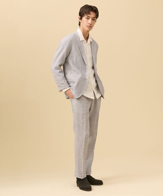 J.PRESS MEN 【SHACKET】ストレッチリネンサッカー ジャケット ネイビー系1