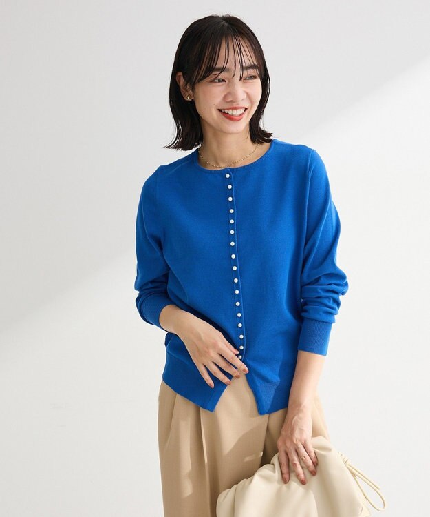 Green Parks パール調ボタン付き２ＷＡＹニットプルオーバー Blue