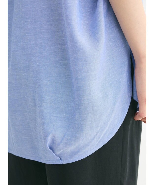 Green Parks リネンレーヨン前立てブラウス Sax