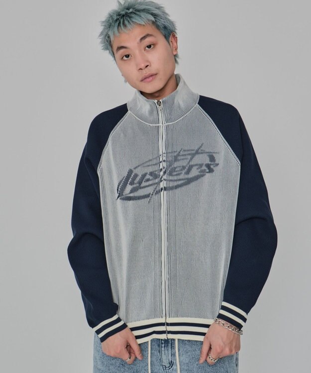 WEGO 【ユニセックス着用ITEM/MLサイズ展開】ラグラングラフィックニットブルゾン オフホワイト