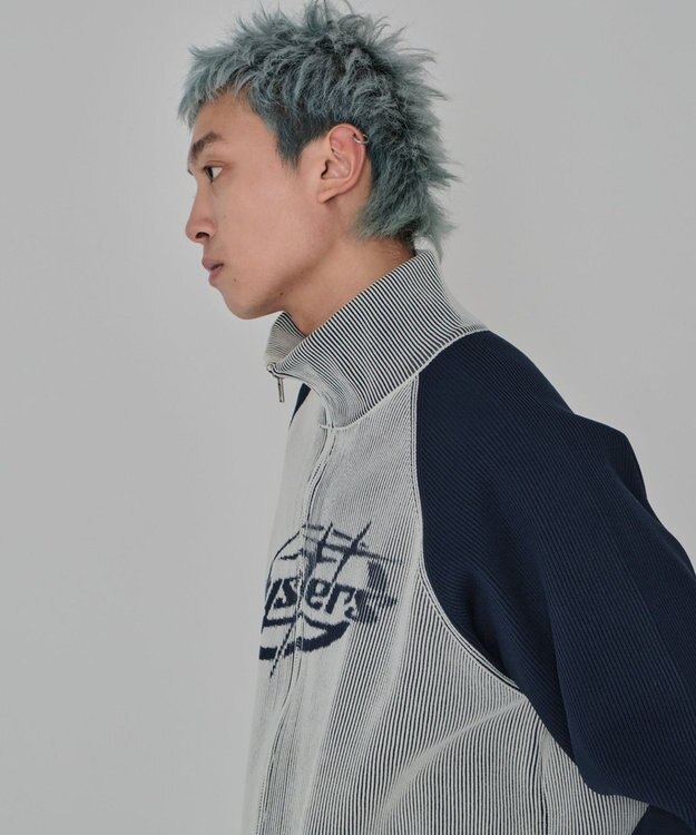 WEGO 【ユニセックス着用ITEM/MLサイズ展開】ラグラングラフィックニットブルゾン オフホワイト