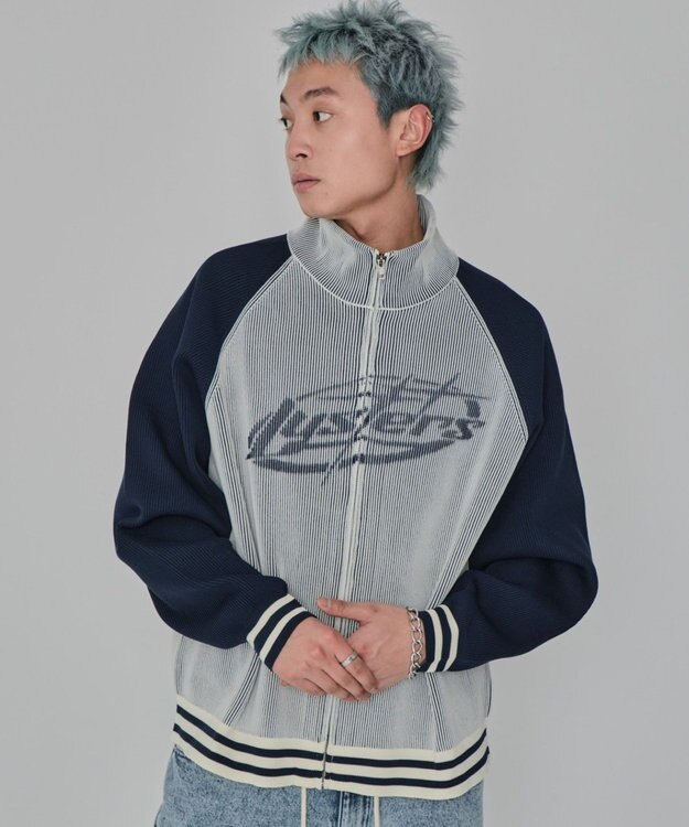 WEGO 【ユニセックス着用ITEM/MLサイズ展開】ラグラングラフィックニットブルゾン オフホワイト