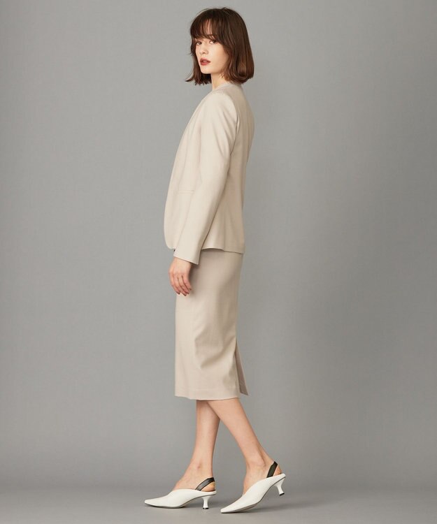 ICB L 【セットアップ対応】ウールストレッチ ノーカラージャケット トープ系