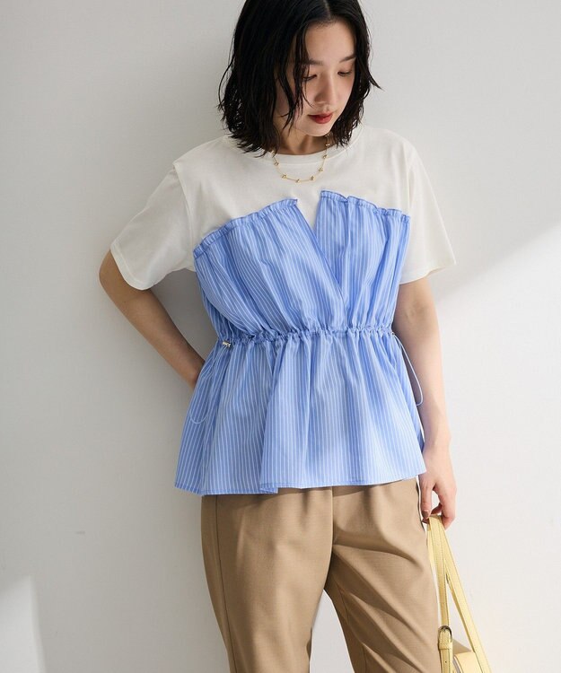 Green Parks ビスチェドッキングカットプルオーバー Stripe Blue