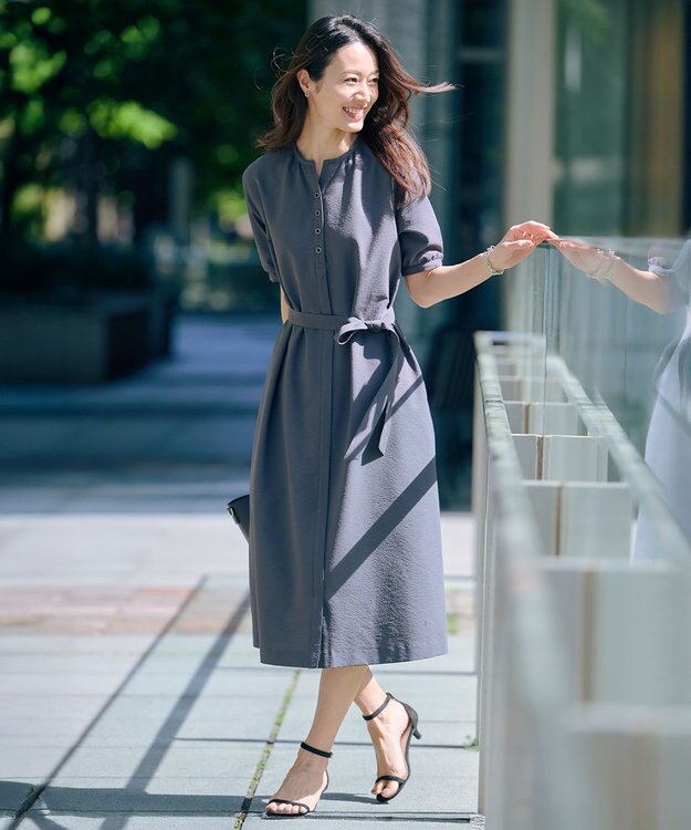 J.PRESS LADIES S 【洗える・吸水速乾】DRYライトサッカー ワンピース スレート系