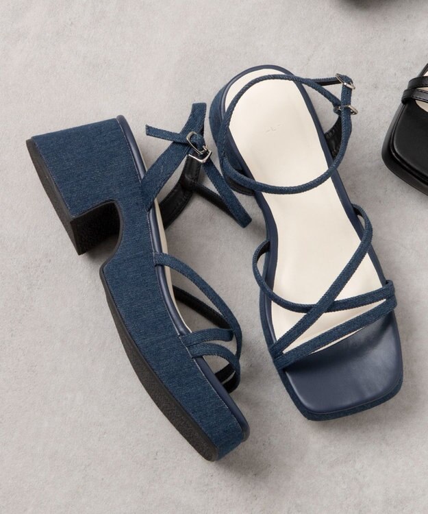 WEGO バルキーヒール細ストラップサンダル デニム
