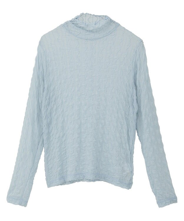 earth music&ecology ハイネックシアーうねうねプルオーバー Light Blue