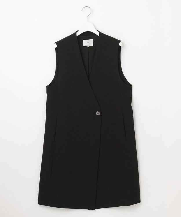 23区 S 【セットアップ対応】トロピカル2WAYストレッチ Vネック ノーカラー ジレ ブラック系