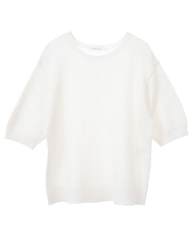 AMERICAN HOLIC 透かし編み半袖ニットプルオーバー Off White