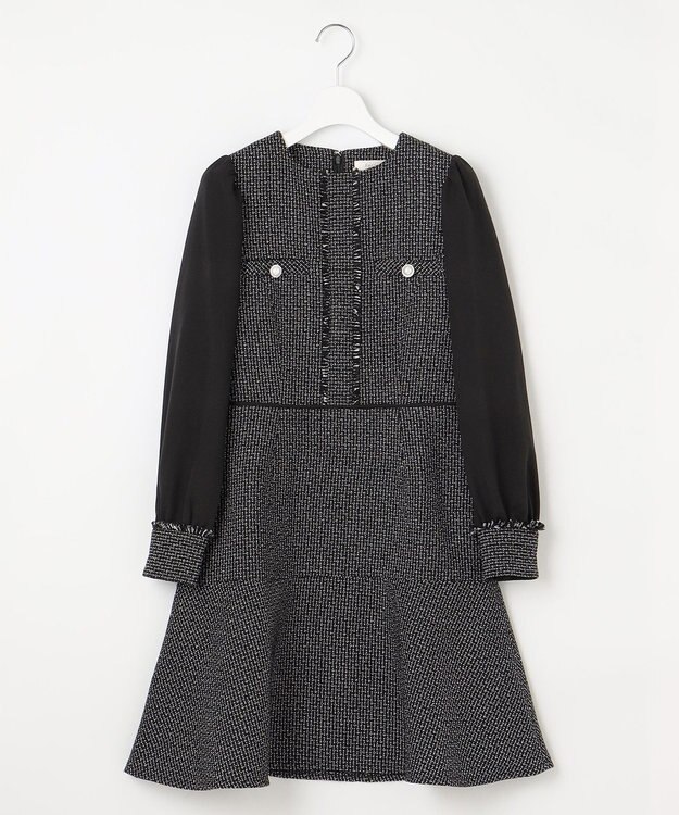 Feroux 【洗える】ツイードコンビミディ ワンピース ブラック系