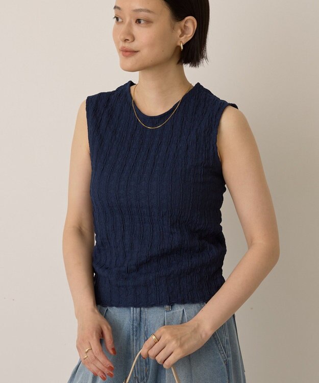 AMERICAN HOLIC フクレジャガードノースリーブトップス Navy