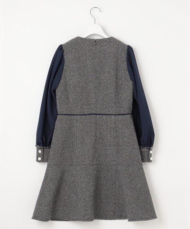 Feroux 【洗える】ツイードコンビミディ ワンピース ネイビー系