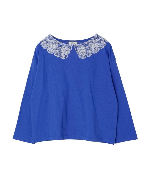 earth music&ecology レースプリントボーダープルオーバー Royal Blue