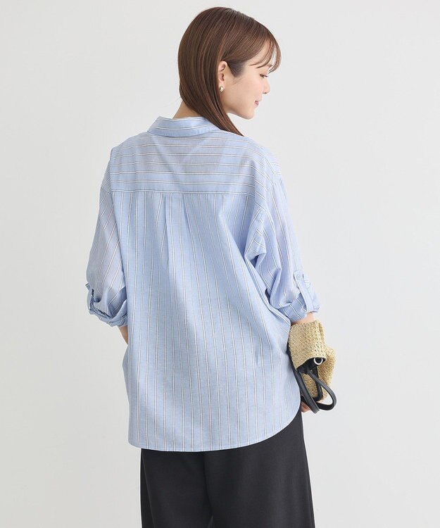 earth music&ecology 【接触冷感】綿麻混ベーシックシャツ Stripe