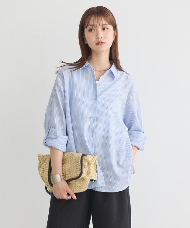 earth music&ecology 【接触冷感】綿麻混ベーシックシャツ Stripe