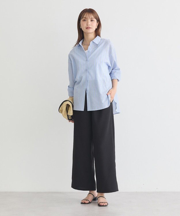 earth music&ecology 【接触冷感】綿麻混ベーシックシャツ Stripe