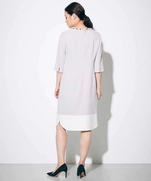 GRACE CONTINENTAL バイカラービジューワンピース グレー