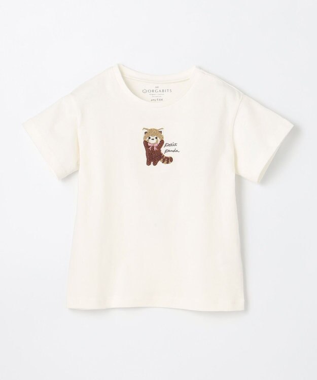 ANY KIDS オーガビッツアニマルサガラ刺繍Ｔシャツ オフホワイト×レッサーパンダ