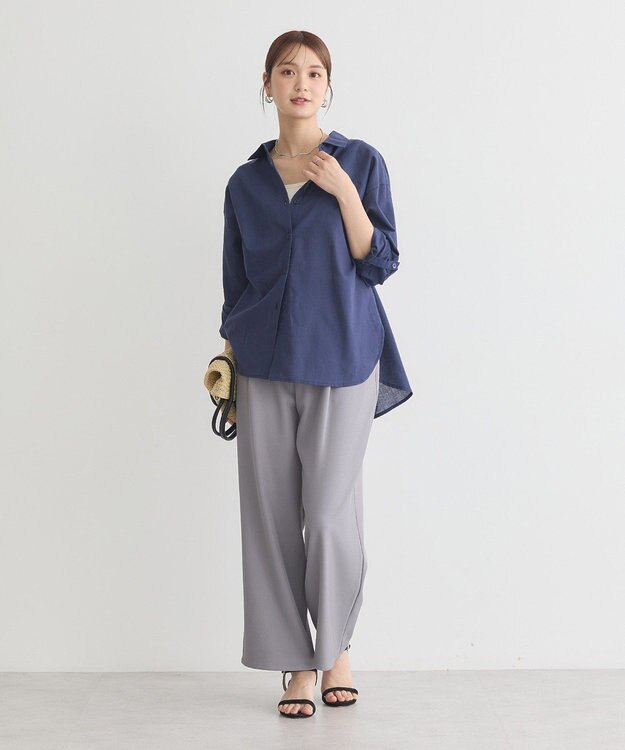 earth music&ecology 【接触冷感】綿麻混ベーシックシャツ Navy