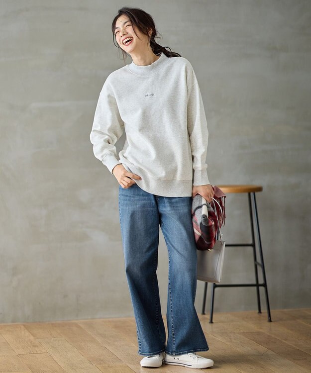 ANY 【洗濯機可】裏起毛スウェットハイネックプルオーバー ライトグレー