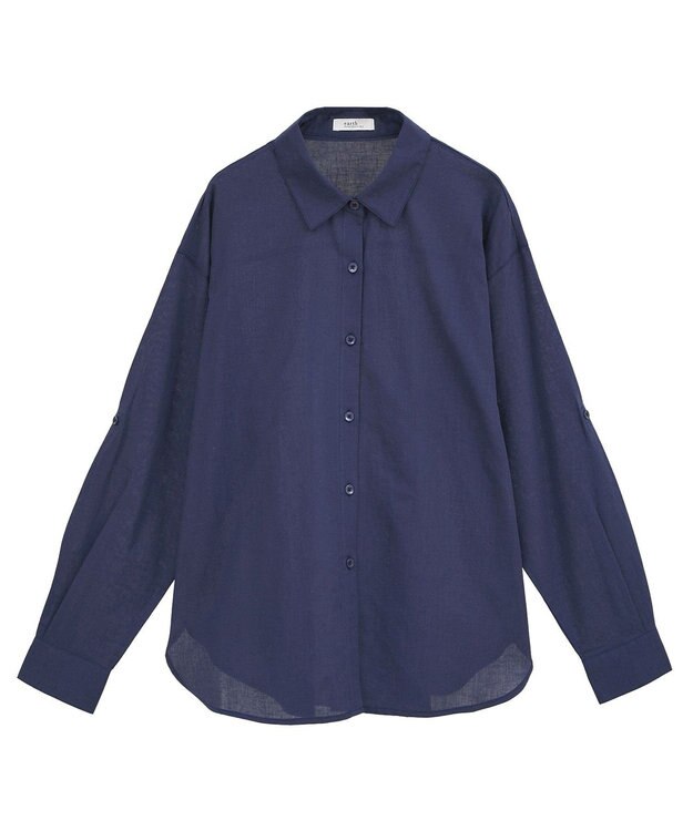 earth music&ecology 【接触冷感】綿麻混ベーシックシャツ Navy