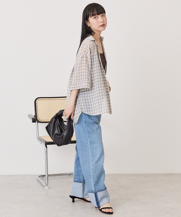 AMERICAN HOLIC 【イージーケア】スキッパーチェックシャツ Beige
