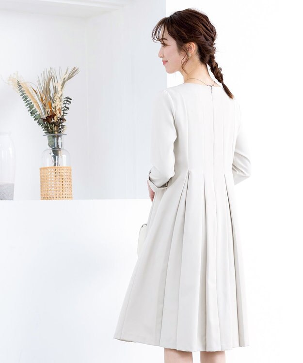 Tiaclasse L 【ダブルクロス】【洗える】ラインワンピース グレージュ