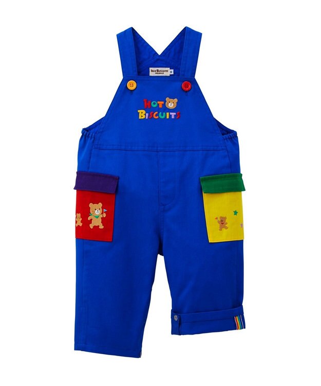 MIKI HOUSE HOT BISCUITS 【70-110cm】カラフルブロック オーバーオール ブルー