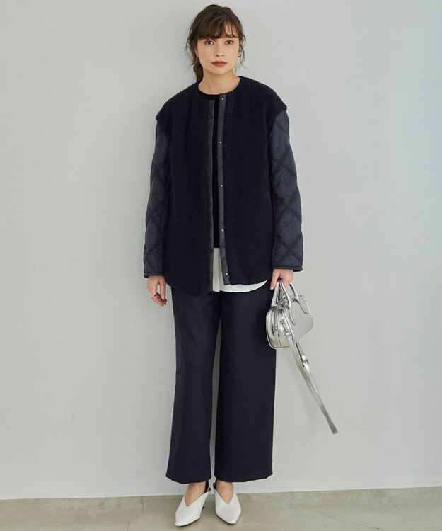 ICB L 【洗える】クロスコンビ シャツドッキングプルオーバー ブラック系