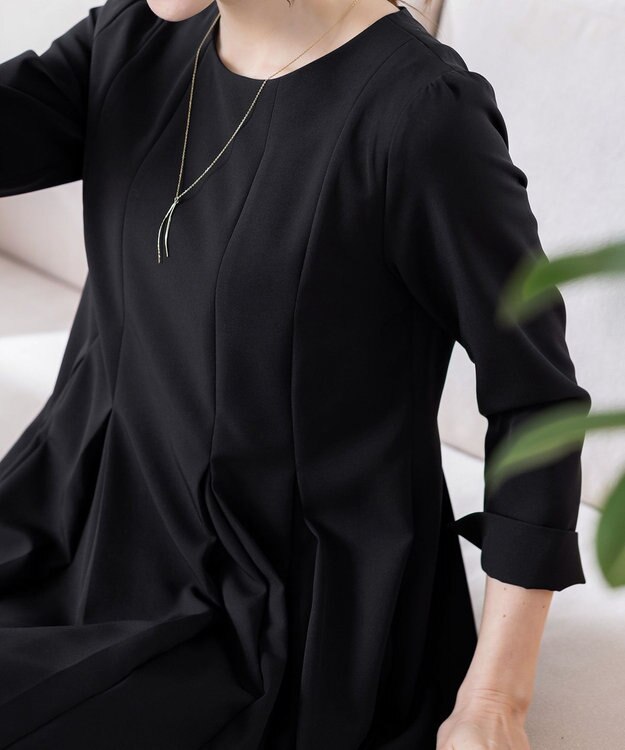 Tiaclasse L 【ダブルクロス】【洗える】ラインワンピース ブラック