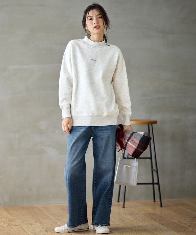 ANY 【洗濯機可】裏起毛スウェットハイネックプルオーバー ライトグレー