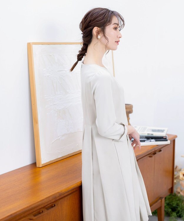 Tiaclasse L 【ダブルクロス】【洗える】ラインワンピース グレージュ