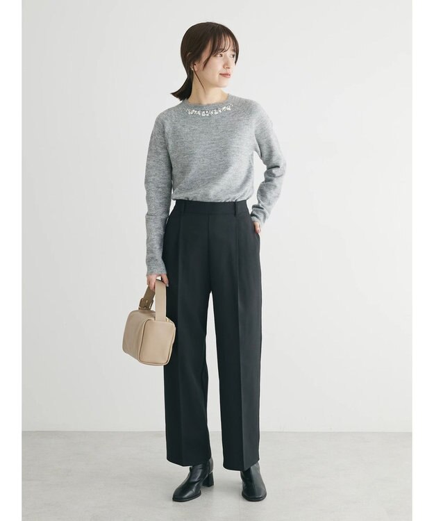 Green Parks ビジュー付きニットプルオーバー Gray Mixture