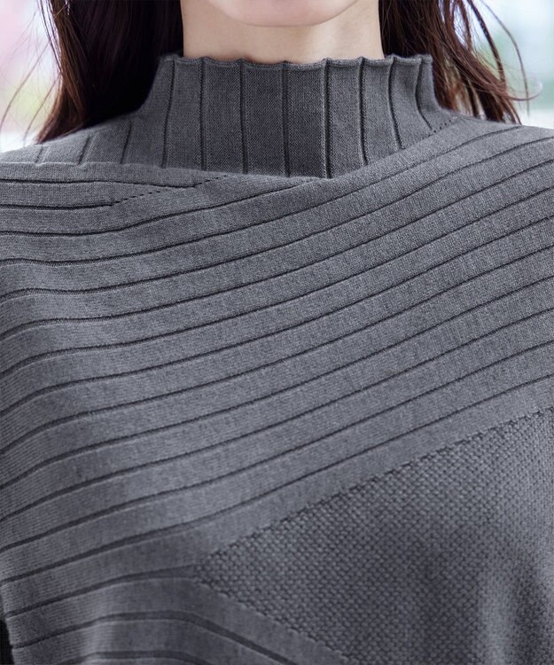 Tiaclasse 【新色追加・洗える】ランダムリブ編みドルマンニットチュニック チャコールグレー