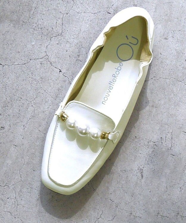 nouvelleRobe Oū 【本革・高反発】Pearl loafers スクエアトゥパルビットローファー アイボリー