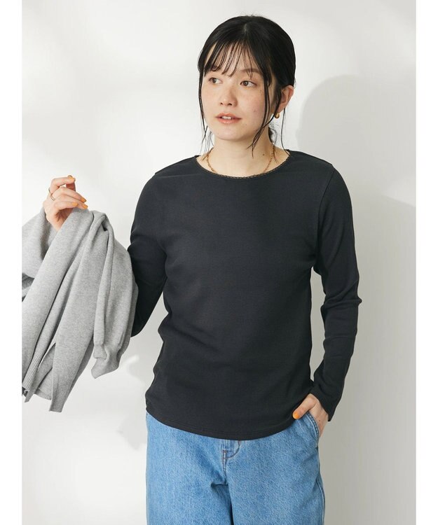 CRAFT STANDARD BOUTIQUE フリルテープリブカットプルオーバー Black