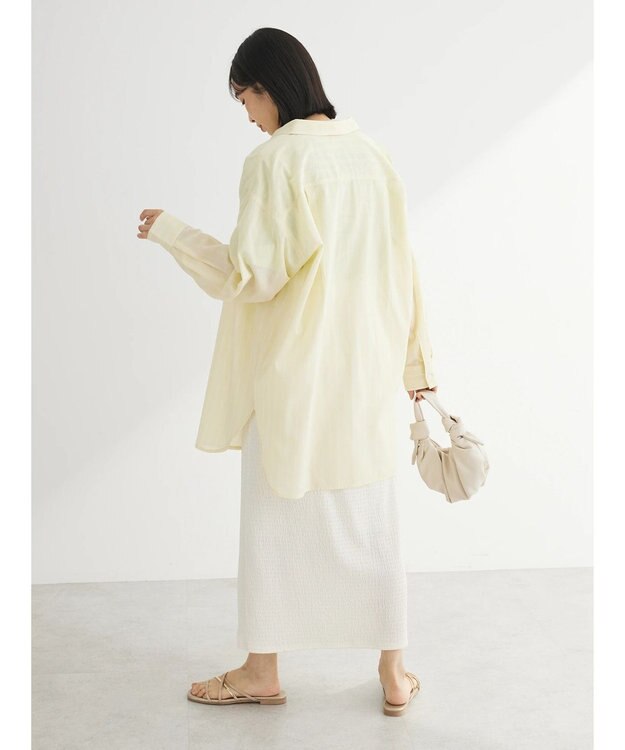 Green Parks 綿麻混タブ付オーバーサイズシャツチュニック Yellow