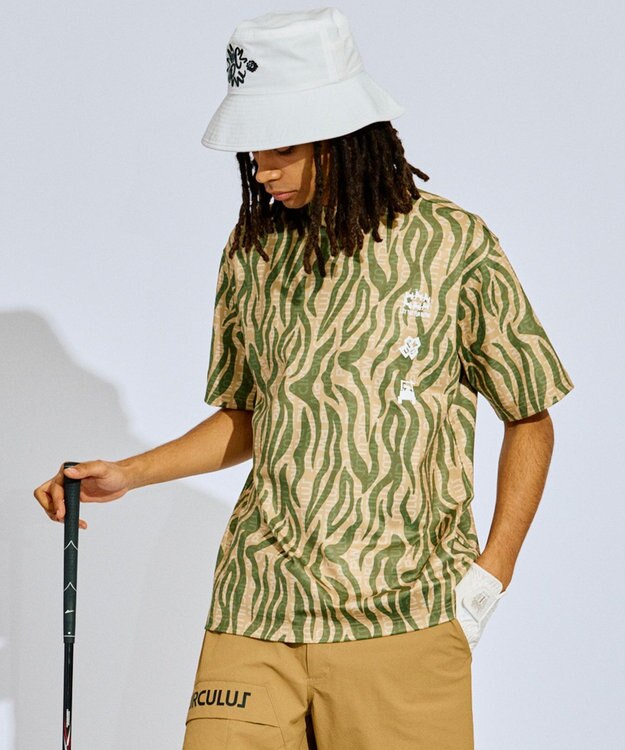 PW CIRCULUS 【UV遮蔽率99.5%  UVカット/速乾/ストレッチ】【MEN】ストライプカモフラ モックT ゴルフ カーキ系5