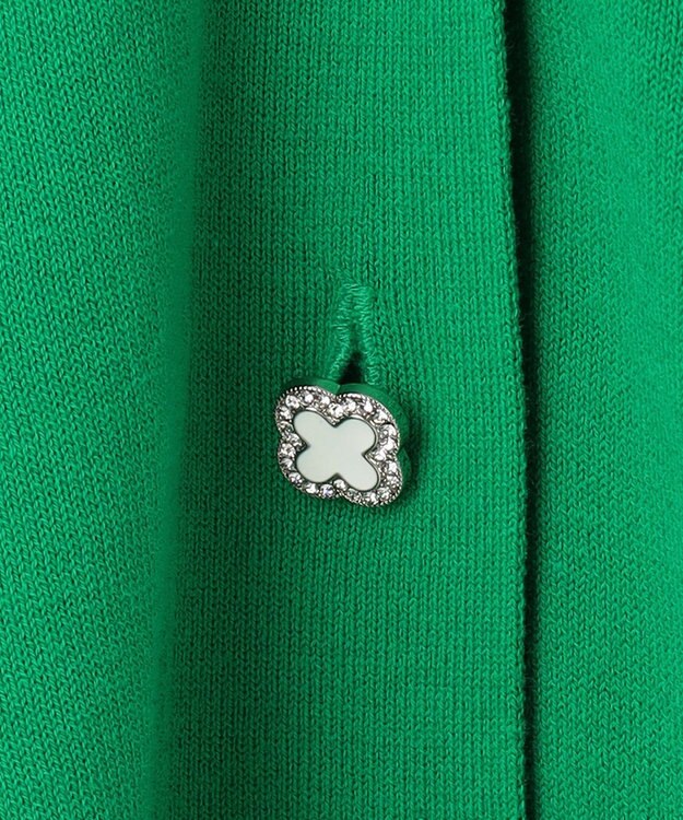 組曲 【ビジューボタン・アンサンブル対応】ハイゲージ ロングVネックカーディガン ダークグリーン系