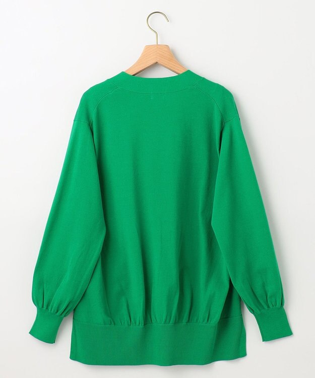 組曲 【ビジューボタン・アンサンブル対応】ハイゲージ ロングVネックカーディガン ダークグリーン系