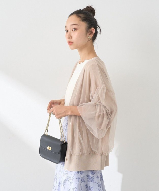 earth music&ecology チュールレイヤードカーディガン Beige