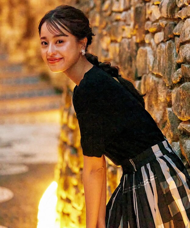 Tiaclasse 【洗える】プリーツ編みVネックニットトップス ブラック