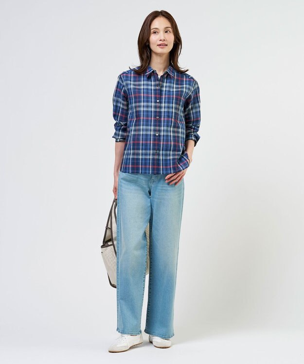 J.PRESS LADIES S コットンリネン Light マドラスチェック シャツ ネイビー系