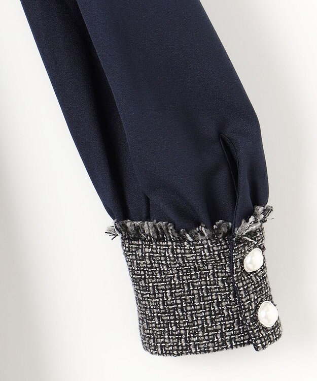 Feroux 【洗える】ツイードコンビミディ ワンピース ネイビー系