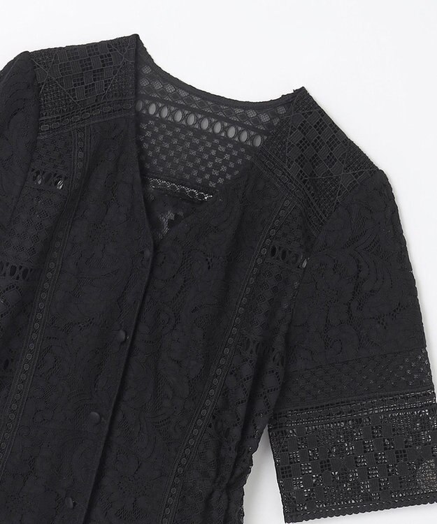 GRACE CONTINENTAL コンビレースVネックワンピース ブラック