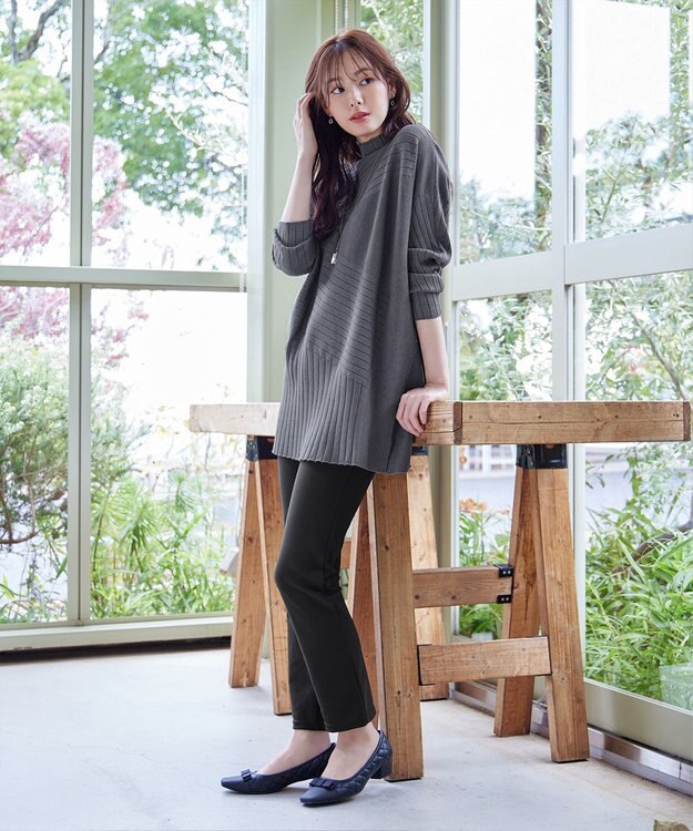 Tiaclasse 【新色追加・洗える】ランダムリブ編みドルマンニットチュニック チャコールグレー