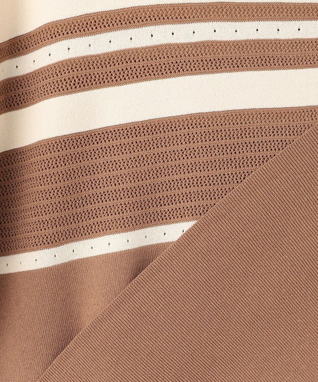 自由区 【洗える】クレープストレッチブロッキングボーダー ニット ブラウン系1