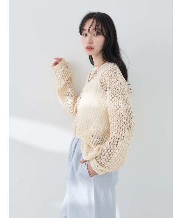 earth music&ecology メッシュ編みニットプルオーバー Ivory