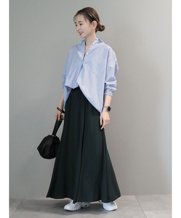 AMERICAN HOLIC ＵＶカット加工バックタックシャツチュニック Stripe Sax