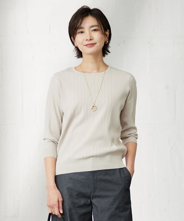 J.PRESS LADIES L 【洗える】 PRINCESS クルーネック ニット ベージュ系